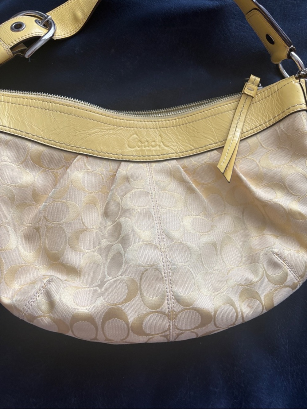Vintage Y2K Coach Lemon Yellow Jacquard Patent Shoulder Hobo Bag - Picture 3 of 12